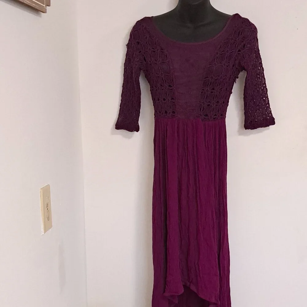 Free People Lonesome Dove Hi Lo Lace Dress in Plum Misses Size 0